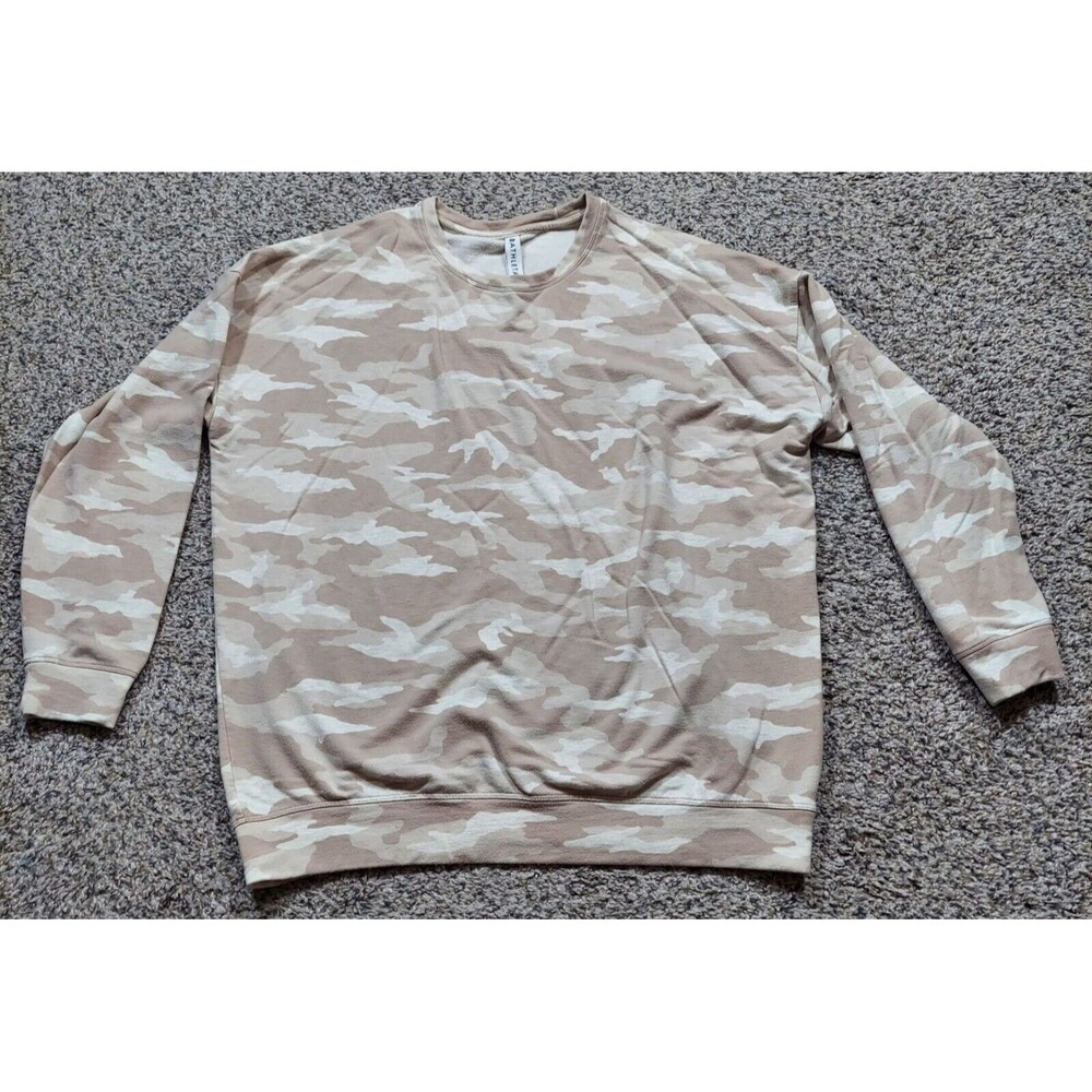 Athleta Studio To Street Sweatshirt Womens Size L Camo Beige Crewneck Cozy